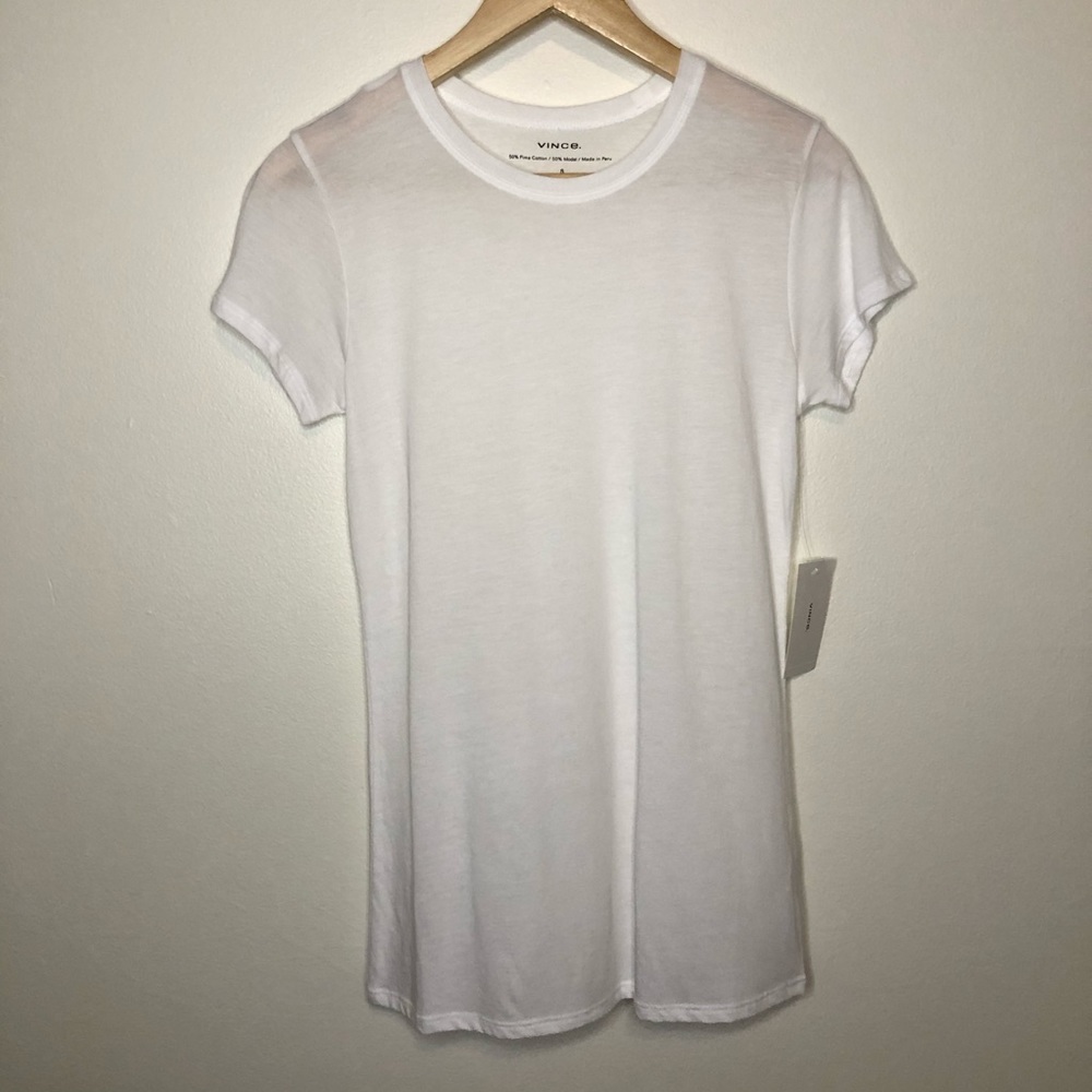 VINCE White Pima Cotton Soft Tee Shirt Small New - Picture 3 of 8